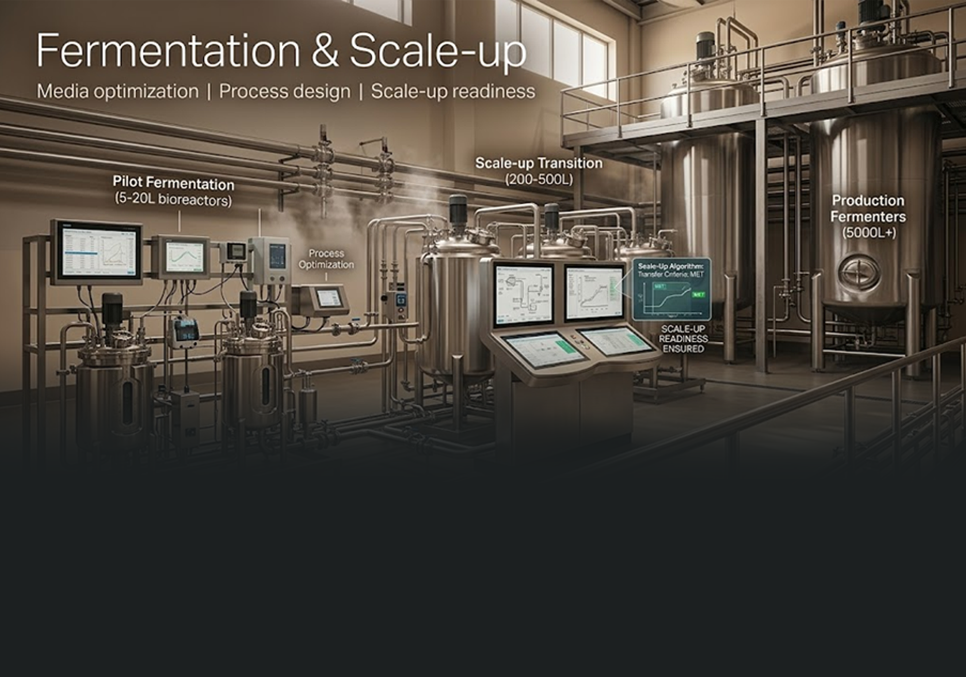 Fermentation — media optimization, process design, scale-up readiness