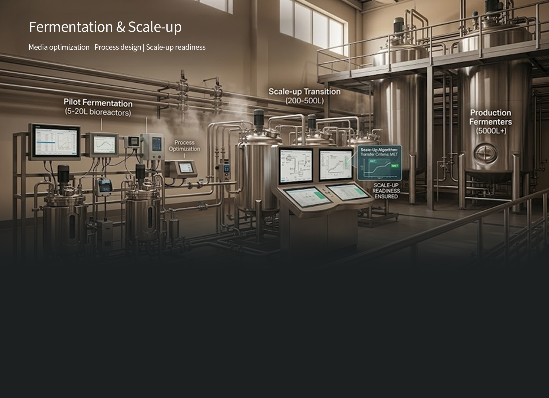 Fermentation — media optimization, process design, scale-up readiness